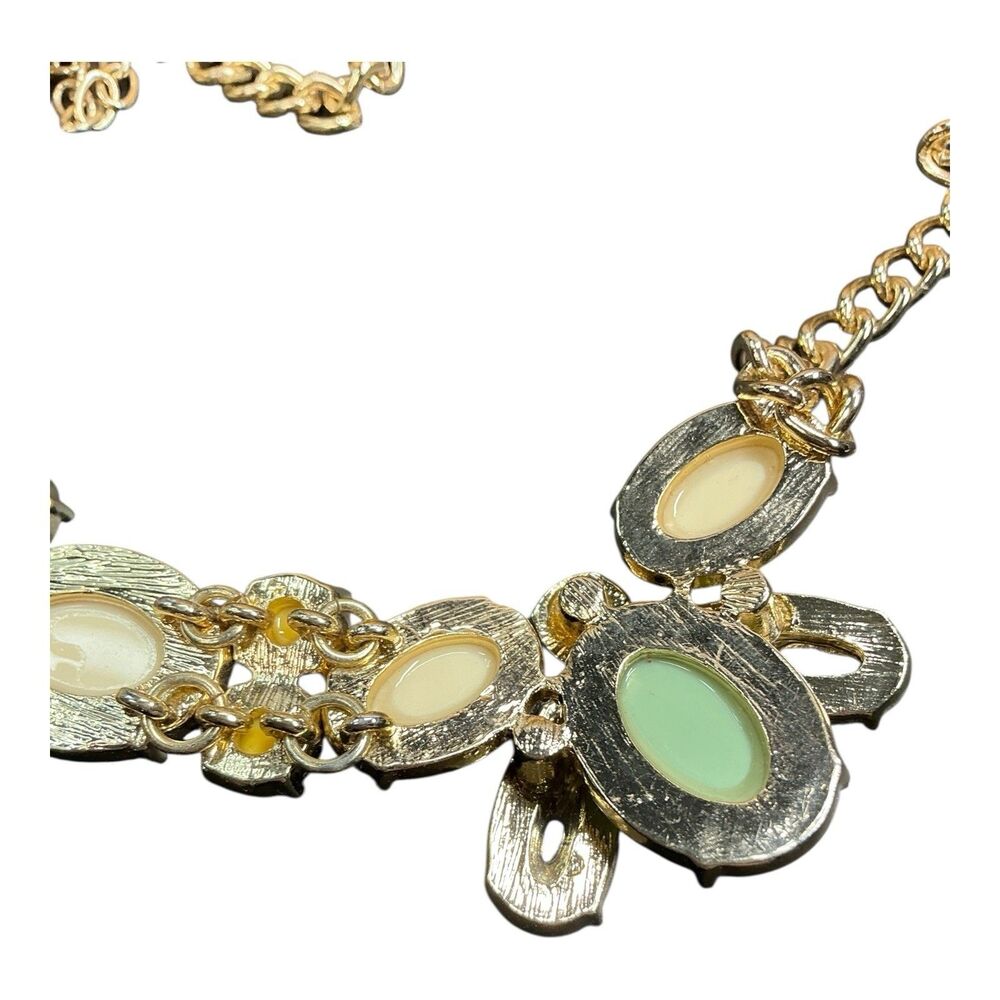 Goldtone Bee Blue Yellow Cream Green Acrylic Insets Talbots Statement Necklace - Picture 3 of 14